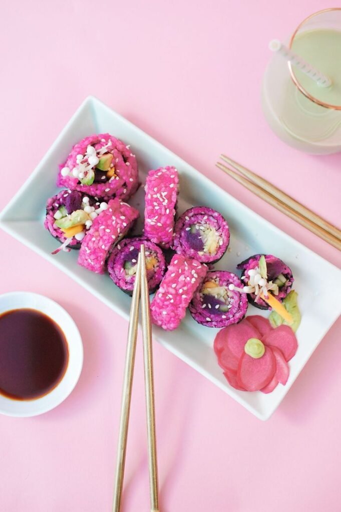 Asian foods / pink sushi